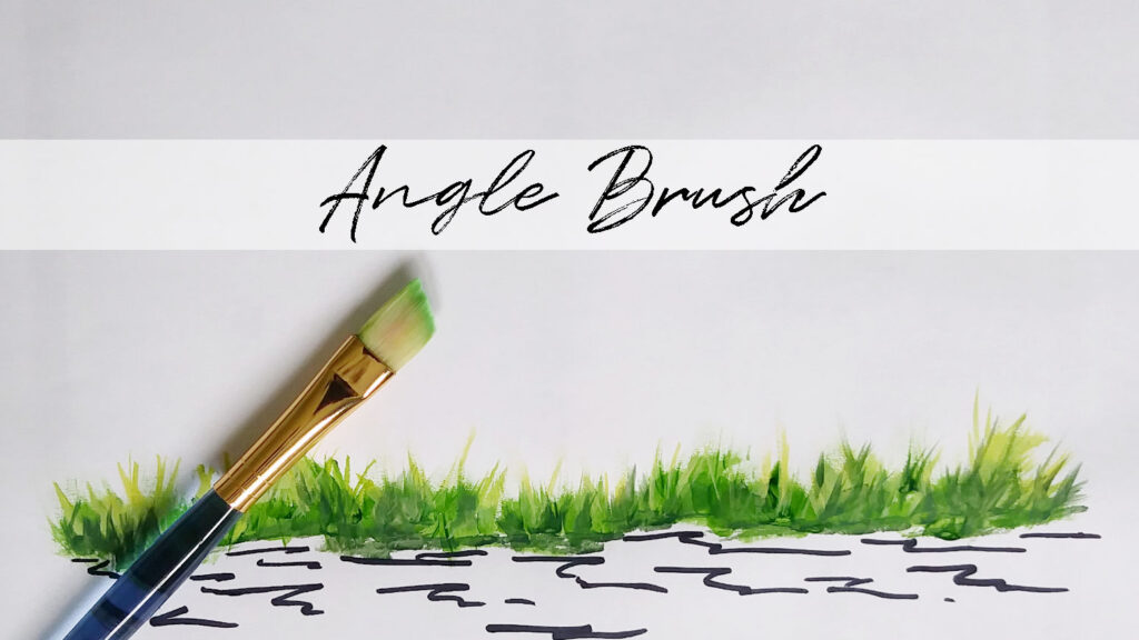 Painting of green grass with an angle brush that has a nice sharp edge.