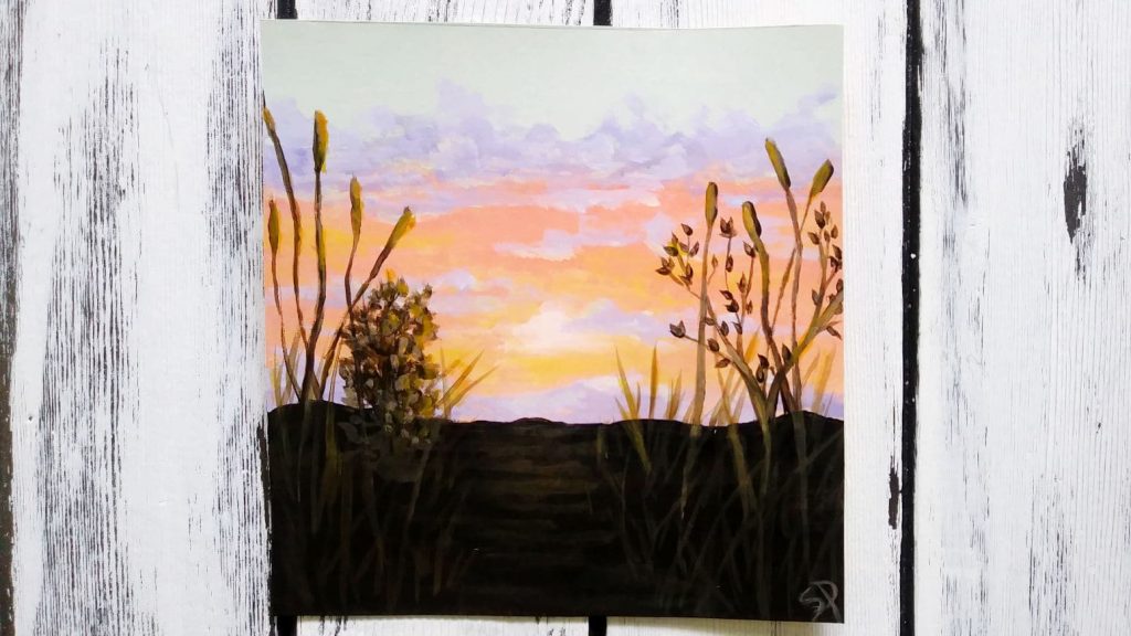 Step eight shows how to add a golden glow to the highlights on the grasses and bushes.