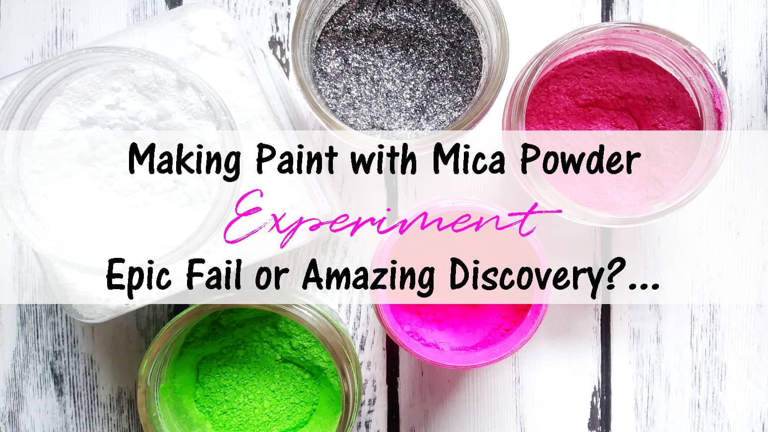 Showing the lime green, sparkle black and pink mica powders that I used when making acrylic paint. Also shown, is neon pink pigment and titanium dioxide white.