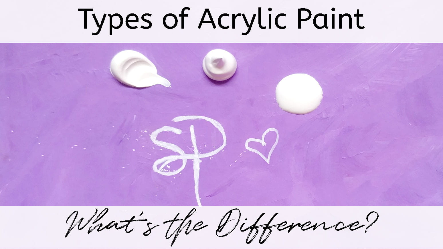 Different types of white acrylic paint on a purple background