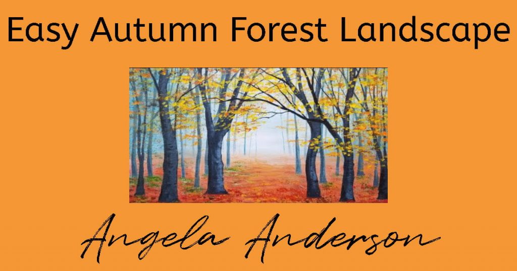 Painting of a misty fall forest, which is one of the easy fall painting ideas.
