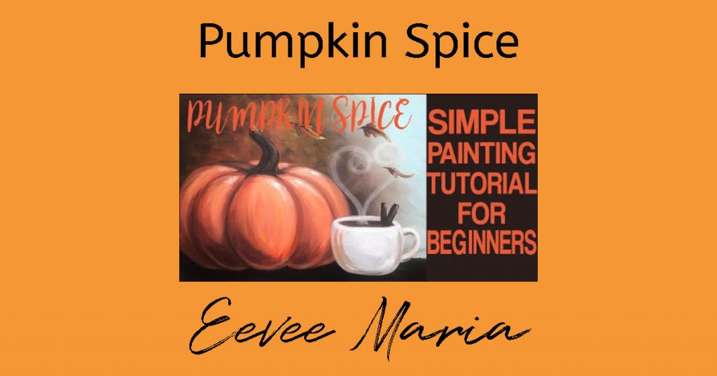 Painting tutorial of a pumpkin with a steaming mug sitting next to it