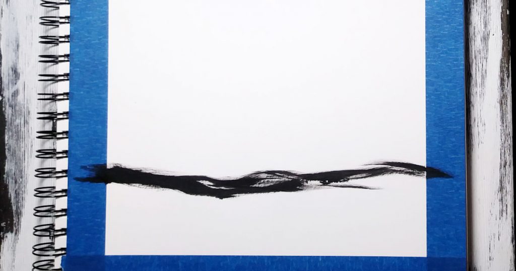 Black horizontal paintbrush strokes about three finger's width up from the bottom of the canvas.
