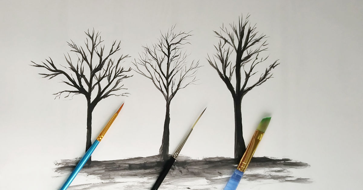 How To Paint Thin Tree Branches For Beginners - Squishing Paint