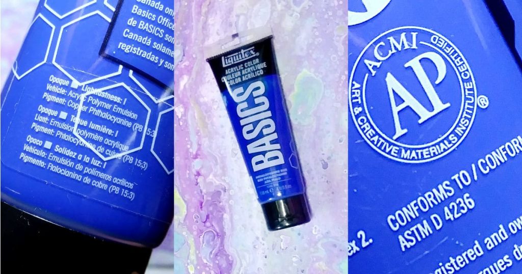 A Tube of Liquitex Basics with closeups of the details about the paint