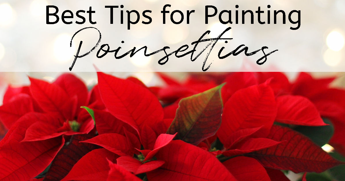 A row of bright red Poinsettia flowers with a text overlay reading "Best Tips for Painting Poinsettias