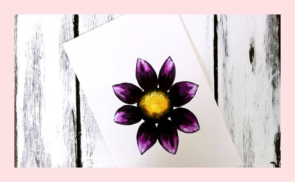 Showing the illusion created when you add a lot of deep dark shadows to each purple daisy petal as well as to the outer edge of the yellow center