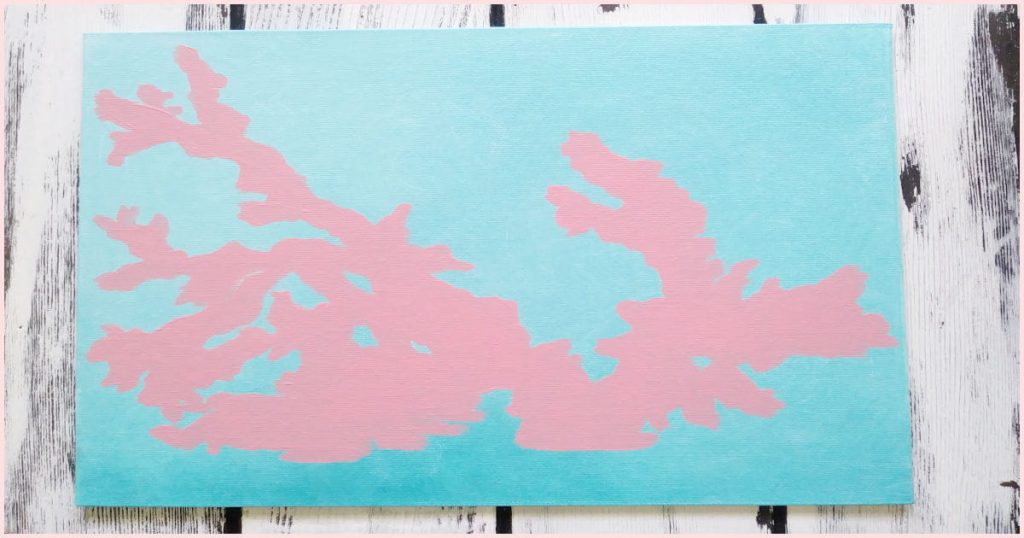 The chalk outline of the reef coral completely painted in a custom coral paint mixture.