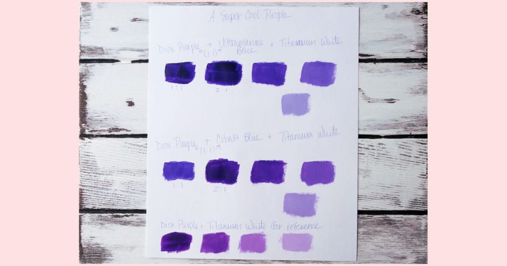 Resulting color swatch from experimenting with how to make the color purple cooler than Diox Purple.