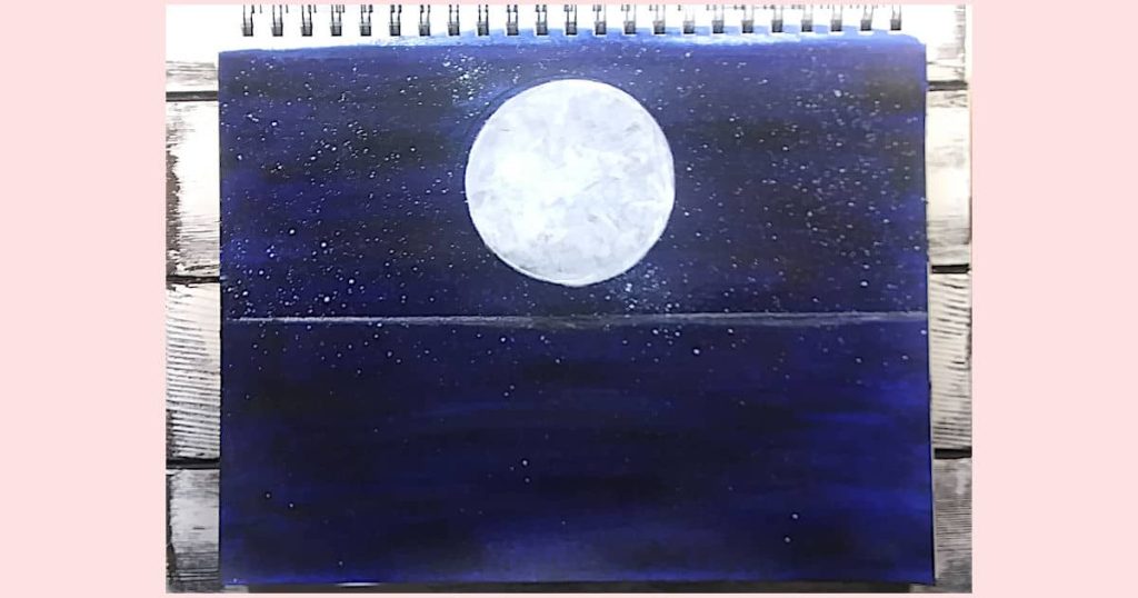 Showing the loose brush work used so you know how to paint the moon with craters.