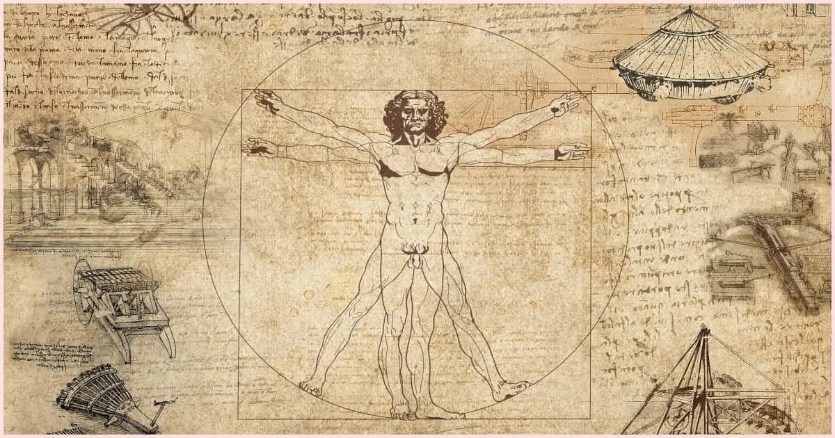 A reproduction of "The Vetruvian Man" by Leonardo da Vinci. The Square and Circle that dictate the proportions of the male form is a perfect representation of how proportions work.