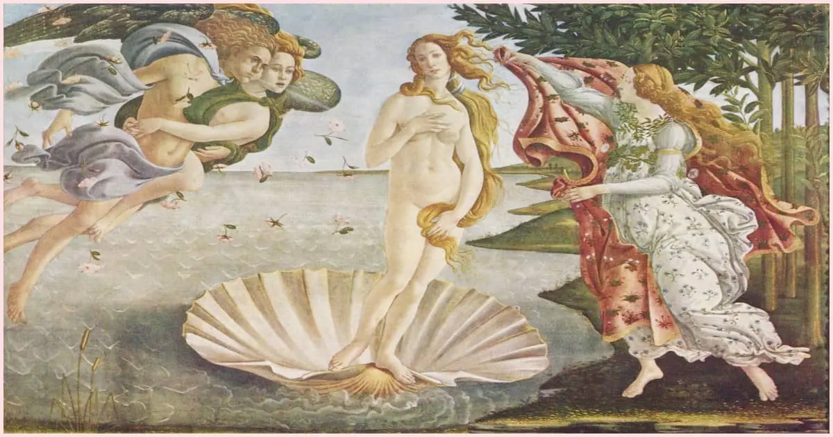 "The Birth of Venus" by the painter Botticelli shows two different types of proportion.
