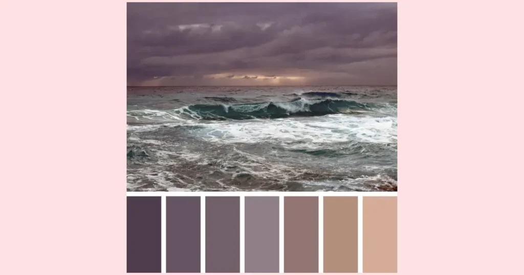 A color palette consisting of colors from the image of storm clouds over the ocean.