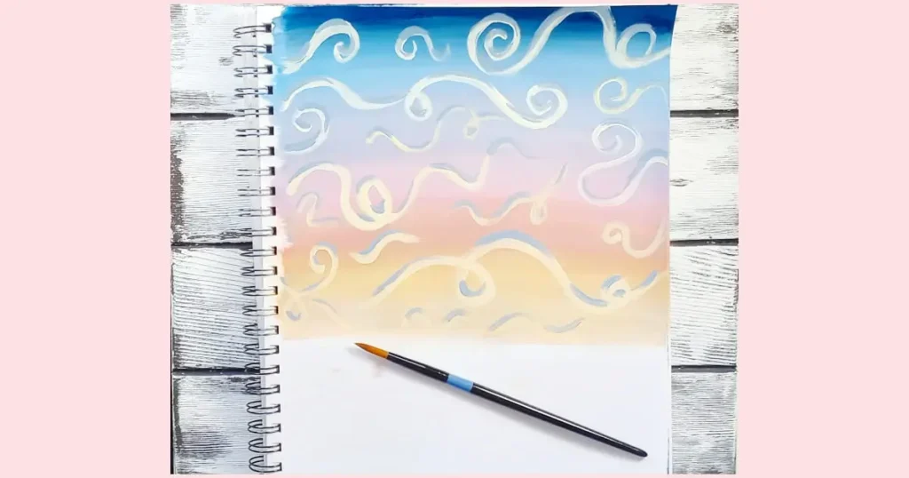 Adding darker grayish-blue swirling lines to the yellow swirling lines. This is to give the illusion of shadows where the sun would not be hitting the clouds.