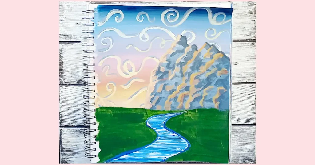 The craggy mountain with zig-zag lines added on the ridge line to exaggerate those peaks.